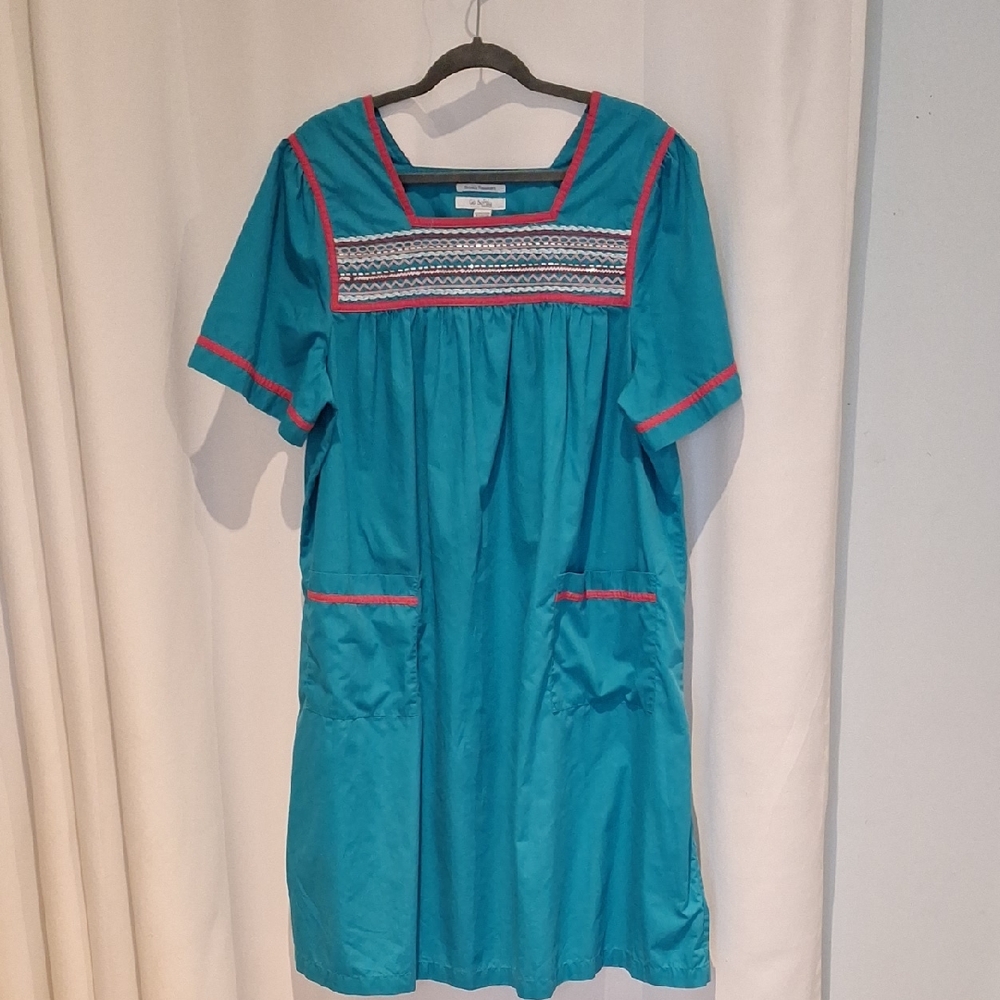 Go Softly Patio Teal Dress with Embroidered Details Size L